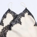 Vestido Mini Feminino com Renda Patchwork e Alças Finas - Irregular Costas Abertas Fenda Sexy Decote V Festa