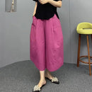 Women High Waist Bloom Wide Leg Pants Summer Quick Dry Breathable Loose Cropped Pants Plus Size