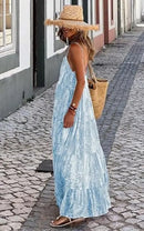 Tie Dye Print Spaghetti Strap Dresses Women Bohemian Style Loose Backless Vacation Beach Long Dress Female Fashion Streetwear