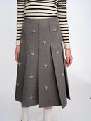 Elegant Crystal Pleated Skirts For Women Spring Autumn Winter 2025 New Solid Korean Skirt High Waist A-line Faldas Dress Female