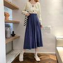 Fashion High Waist Pleated Skirt Women Korean Elegant College Style Midi Skirt Ladies Autumn Winter Thick A-line Skirts