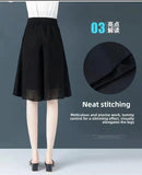 High Waist Wide Leg Pants Women Summer Loose Thin Chiffon Five-Quarter Length Anti-Light Skirt Trendy Casual Trousers