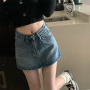 Saia Jeans Feminina Mini com Cintura Alta Slim - Coreana Cute Verão