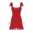 Vestido Mini Feminino Elegante com Babados e Bandagem - Sexy Slim Festa Aniversário
