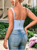 NewAsia Women's Sleeveless Spaghetti Strap Lace Crop Corset Top Backless Double Layer Fashion Casual Party Cami Bustier Tops
