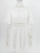 Vestido Branco Feminino com Bordado Floral e Costas Abertas - Casual Festa Verão