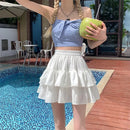Pleated A-line Skirt White Women Ruffles Sweet Hottie Preppy Style Elastic Elastic Waist Slim Thin SimpleCasual Summer Wholesale
