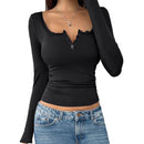 Women Y2K Lace Button Tops Autumn Spring Long Sleeve Solid Fashion T-shirts Slim Sexy Basic Pullover Shirt Casual Street Clothes