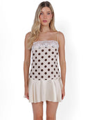 Vestido Mini Feminino Vermelho com Poa e Alças de Cetim - Sexy Sem Manga Costas Abertas Slim Praia Clube