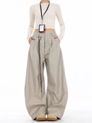 High Waist Women Suit Pants Straight Office Ladies Korean Fashion Trousers Casual Button Loose Female Black Pants New 2025