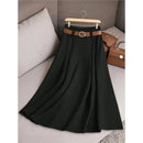 Elegant Fashion Skirts For Women 2026 New Spring Autumn Patchwork Pleated A-Line Mid-length Skirts Commuting Office Lady Skirt