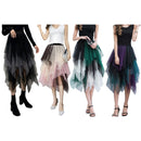Women's Midi Skirt, Elegant Elastic Waist Contrast Color Autumn Tulle Skirt, Suitable for Street Party