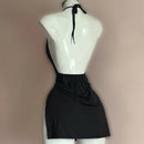 Vestido Mini Feminino Vermelho com Bandagem e Decote V - Irregular Slim Sexy Moda Coreana Noite