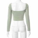 Cropped Manga Longa Feminino com Recortes - Decote V Slim Costas Abertas Outono/Inverno