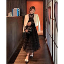 Elegant Multi-Layered Tulle Skirt Long Dress Women's Autumn Winter High Waist Cake Skirt Style Slimming Elegant Midi Skirt