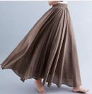 Boho Cotton Linen Beach Long Skirt Women Vintage Casual Solid A-line High Waist Dance Floor-Length Maxi Skirt Spring Summer New