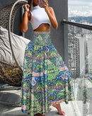Women's Fashion Floral Print Skirt Casual High Waist Loose Long Skirts For Women Boho Holiday Beach Party Womens Clothing Summer