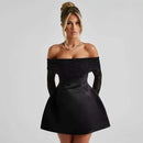Vestido Mini Feminino com Renda Patchwork e Cintura Franzida - Linha A Costas Abertas Sexy Festa Balada Outono Inverno