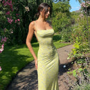 Vestido Longo Feminino Elegante com Alças Finas e Costas Abertas - Festa Y2K