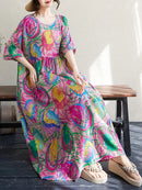 Boho Long Skirt Cotton Linen ort Sve round Ne fiti Flower plus Size Women Casual Summer Dr A-Line Skirt