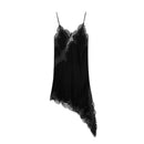 Vestido Curto Feminino de Cetim com Renda Assimétrica e Alças Finas - Sexy Festa 2026