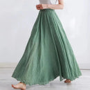 Boho Beach Women's Skirt - Linen Cotton Blend Elastic Waist Long Pleated Maxi, Vintage Summer Casual Skirt Faldas Saia