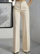 Women's High Waist Dress Pants - Flowy Straight Leg Trousers, Minimalist Office Tailored Pants