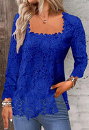 Lace Blouse Tee Shirt Women Vintage Top Solid Full Sleeve Square Collar Streetwear Ladies Casual Spring Summer Basic Tops 2025