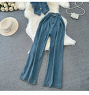 Faionable Denim ter Ne Crop Top And High Waist  Skirt Women's Set Summer Polyester Material Youthful Sle