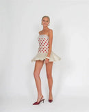 Vestido Mini Feminino Vermelho com Poa e Alças de Cetim - Sexy Sem Manga Costas Abertas Slim Praia Clube