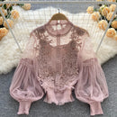 lace puff long sleeve blouse vintage fashion blouses elegant femme blusas korean woman tops women shirts clothing dropshipping