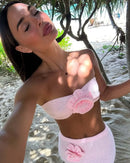 Female Knit 2 Piece-Set Long Skirt Floral Patchwork Tube Tops And High Waist Slim Beach Skirt Sets Knitwear Women Outfits