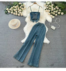 Faionable Denim ter Ne Crop Top And High Waist  Skirt Women's Set Summer Polyester Material Youthful Sle