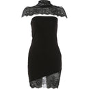 Vestido Mini Bodycon Feminino com Renda e Xale Gola Alta - Sexy Costas Abertas Festa Clube