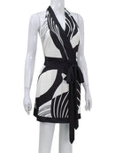 Vestido Bodycon Feminino com Estampa e Halter - Sexy Decote V Costas Abertas Slim Festa Clube