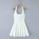 Vestido Feminino Branco com Renda Bordada e Halter - Sem Manga Costas Abertas Sexy Linha A Festa 2025