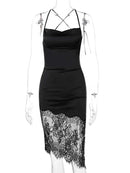 Vestido Mini Slip Feminino Sexy com Renda e Costas Abertas - Bodycon Curto Festa Clube Aniversário Noite Verão
