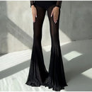Women Pleated Elastic High Waist Fashion Evening Party Trousers See Through Mesh Pleated Flare Pants 2025 Summer Gown Chic Pants