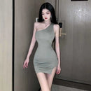 Vestido Feminino Sexy com Um Ombro Só e Amarrão - Sem Manga Bandagem Costas Abertas Festa Clube