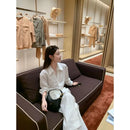Elegant Lace Trim Blouse Women Spring Autumn Single Button Pure Desire Long Sleeve Top