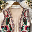 Vestê Feminino de Crochê com Bordado Floral e Decote V - Vintage Folk Tricô Primavera Outono