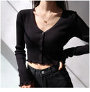 Sexy Knitted Cardigan V Neck Naked Navel Crop Tops Chic Fungus Hem Shirt Women's Spring and Summer Korean Versatile Y2k Sweater