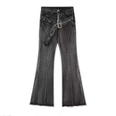 Vintage Slim Micro-flare Jeans Women Ins Fashionable Splicing Belt Edge Y2K Pants High Waist Straight American Street Trousers
