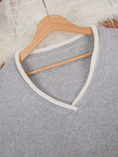 New Women's V-Neck Knit Sweater White Trim Plus Size Casual Fashion Pullover Bohemian Top for Fall Winter Chic y2k clothing