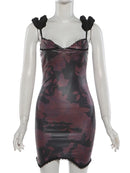Vestido Mini Feminino Bodycon com Renda Patchwork - Sexy Decote Baixo Costas Abertas Sem Manga Festa Clube