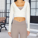 New Women Crop Wrap Tops Solid Color Tie up Hem V-Neck Fitted Long Sleeve Shirt For Club Streetwear Aesthetic Clothes S M L
