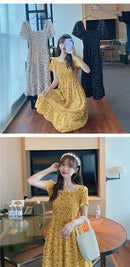 Floral Skirt for Women Summer Dress 2025 New French Square Collar Chiffon Midi Skirt