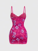 Vestido Mini de Renda Estampado com Alças Finas - Estilo Resort