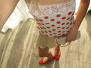 Vestido Mini Feminino Vermelho com Poa e Alças de Cetim - Sexy Sem Manga Costas Abertas Slim Praia Clube