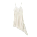 Vestido Curto Feminino de Cetim com Renda Assimétrica e Alças Finas - Sexy Festa 2026